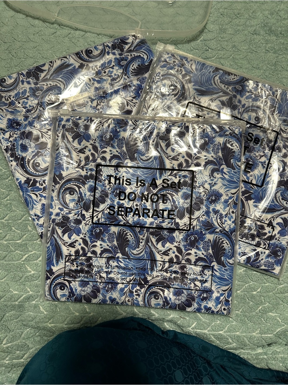 Blue & white 10 x 10” fabric squares.